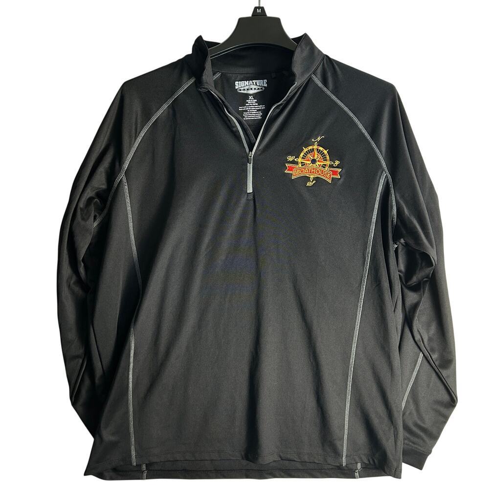 The Boathouse 1/4 Zip Pullover Mens Size XL Black Nautical Logo